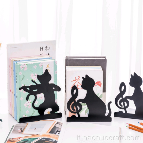 Supporto per libri da scaffale creativo in metallo di forma creativa Piano Cat